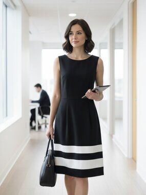 🖤 Calvin Klein Sleeveless Fit & Flare Dress – Black & White – Elegant Minimalis